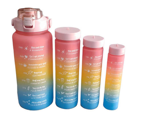 Leak Proof Motivational Water Bottle with Straw And Time Markers - 4-Piece - pink