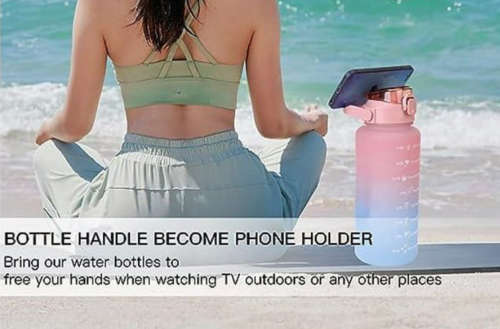 Leak Proof Motivational Water Bottle with Straw And Time Markers - 4-Piece - pink