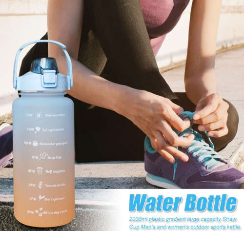 Leak Proof Motivational Water Bottle with Straw And Time Markers - 4-Piece - pink