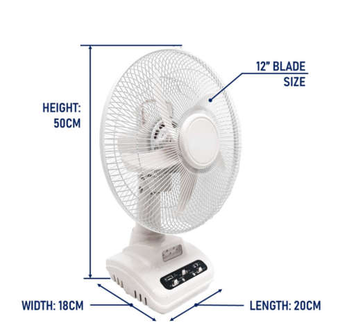 12` Rechargeable Loadshedding Oscillating Desk Fan With AC/DC Dual Function & LED Light HIGH QUALITY