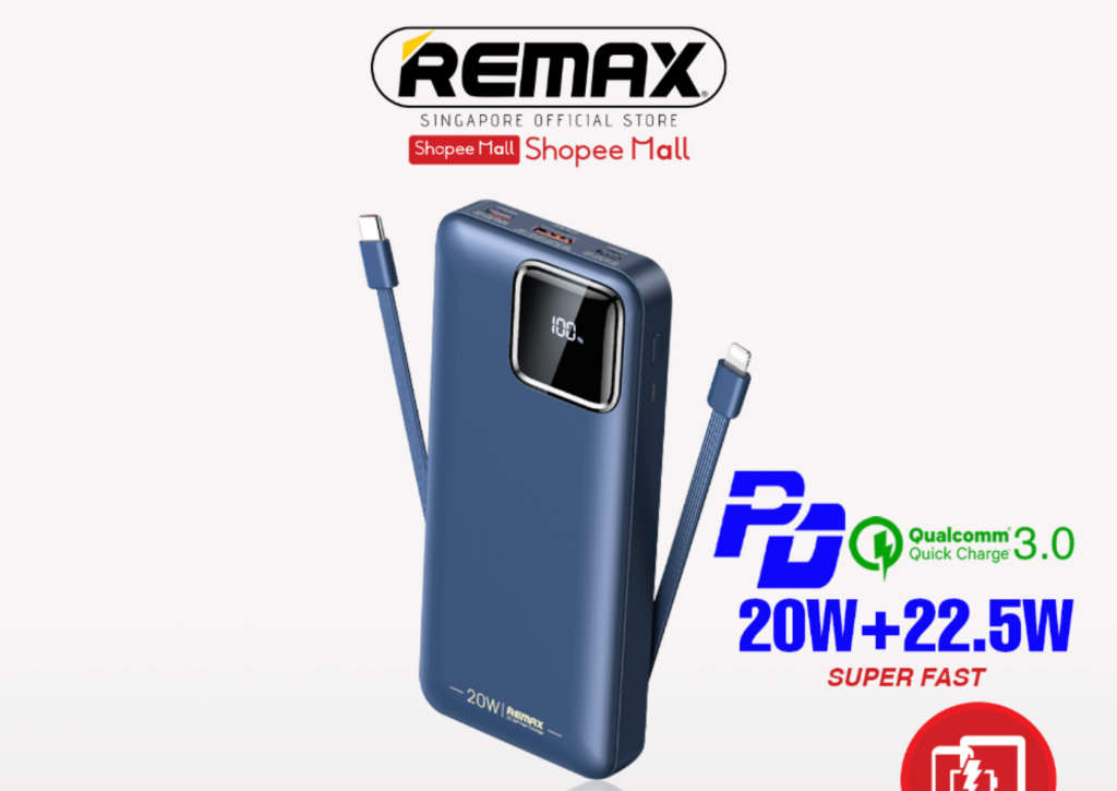 Remax Energy 30000mAH 20W+22.5W+PD+QC Fast Charge Power Bank With Built In Cables