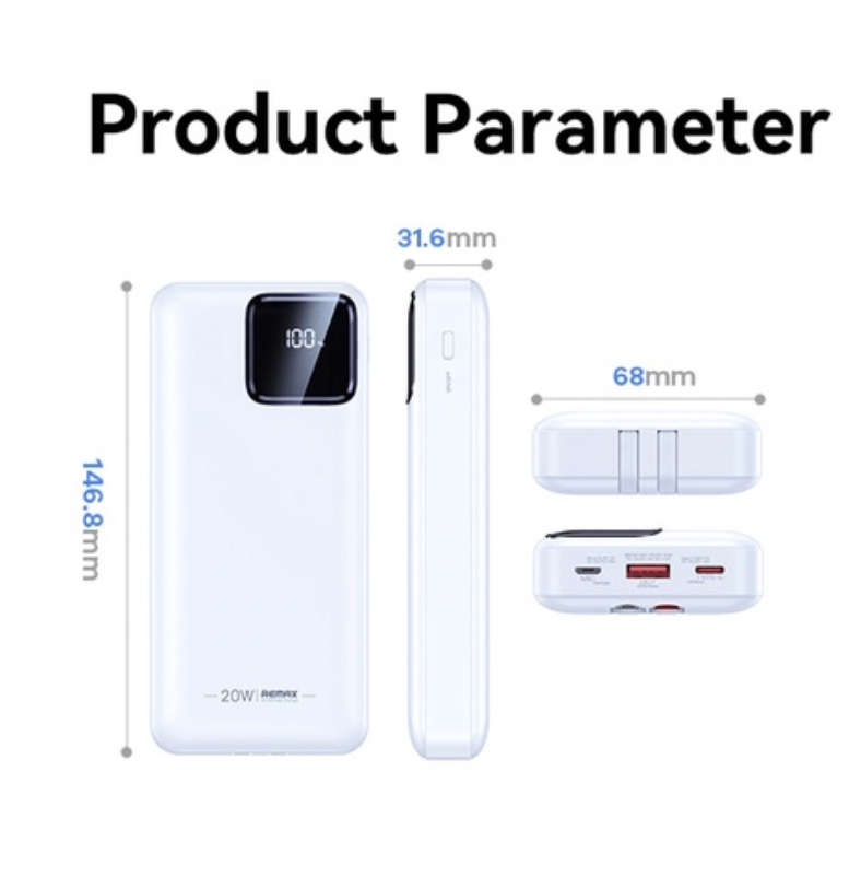 Remax Energy 30000mAH 20W+22.5W+PD+QC Fast Charge Power Bank With Built In Cables