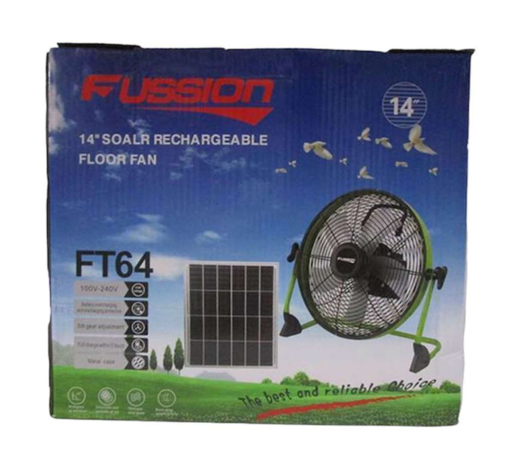 Fussion 14` Inch Rechargeable Solar Floor Fan With Free Solar Panel High Quality Brand New
