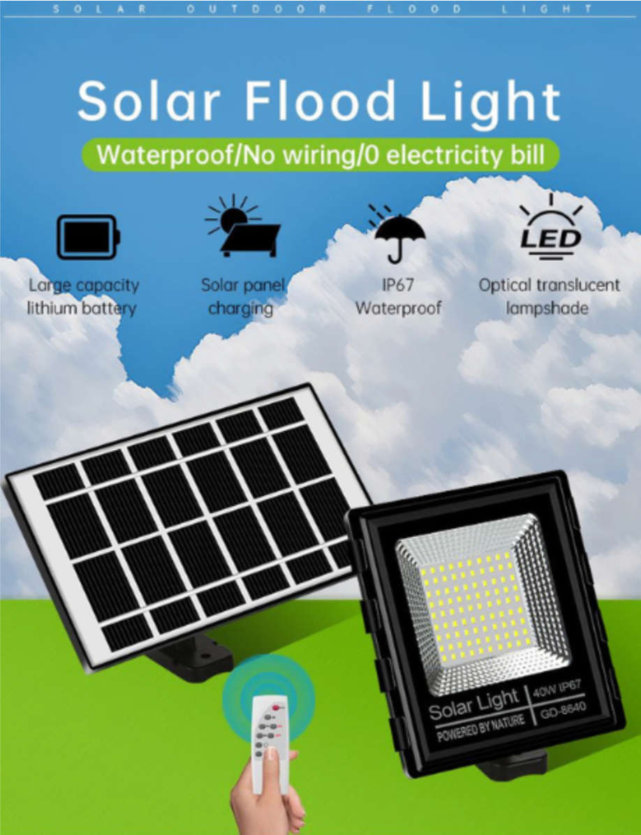 Teempeest 40W LED Solar Flood Light Includes Remote Control