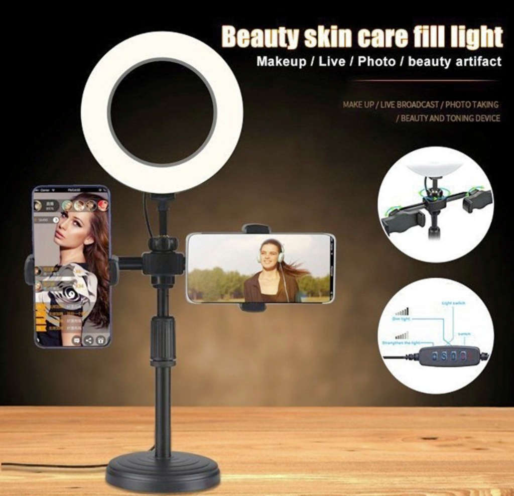 Universal 6 inch Tripod Fill Light Stand - Supports Dual Phones