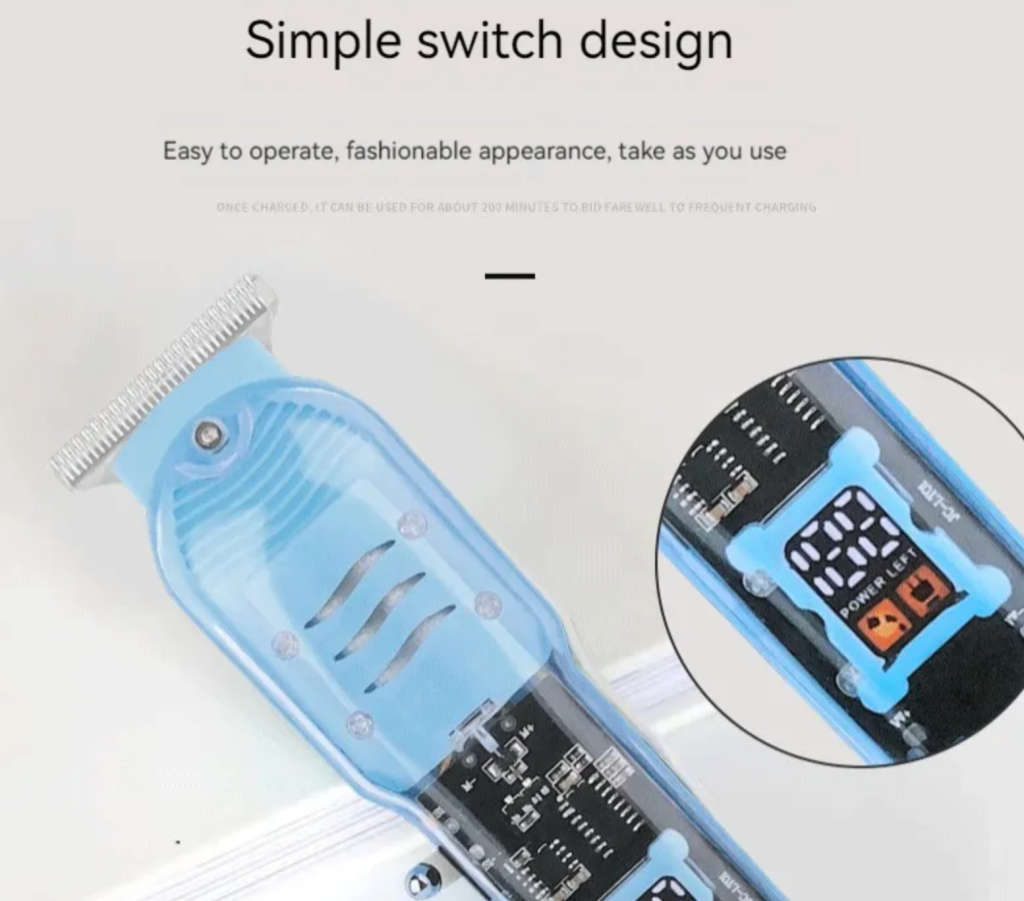 Complete Haircutting & Touch Up Kit Transparent Battery Display Hair Trimmer