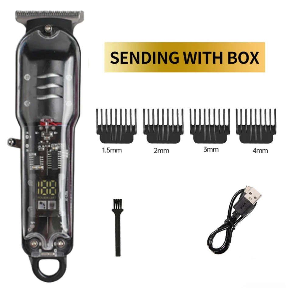 Complete Haircutting & Touch Up Kit Transparent Battery Display Hair Trimmer