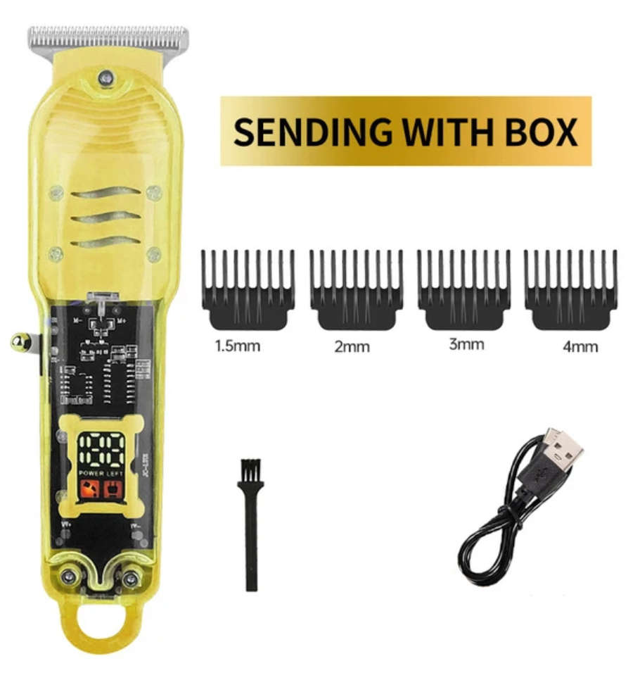 Complete Haircutting & Touch Up Kit Transparent Battery Display Hair Trimmer