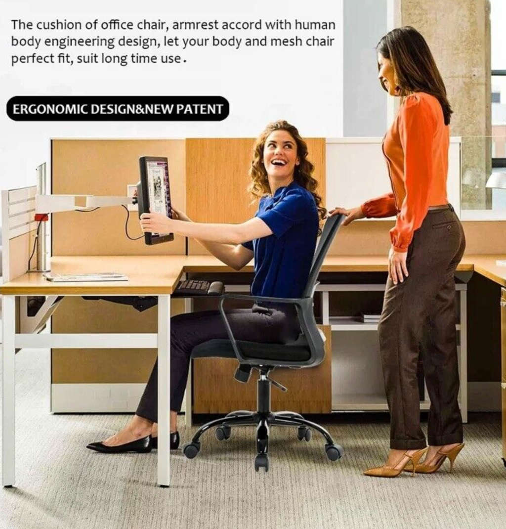 Smart Ergonomic Office Chair with Armrest, Height Adjustable & Swivel/Tilt Mechanism and Metal Base