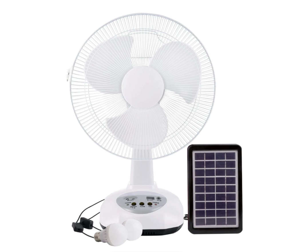 Condere 16` Rechargeable Solar Fan with Built in light and 2 Light Bulbs and a Solar Panel