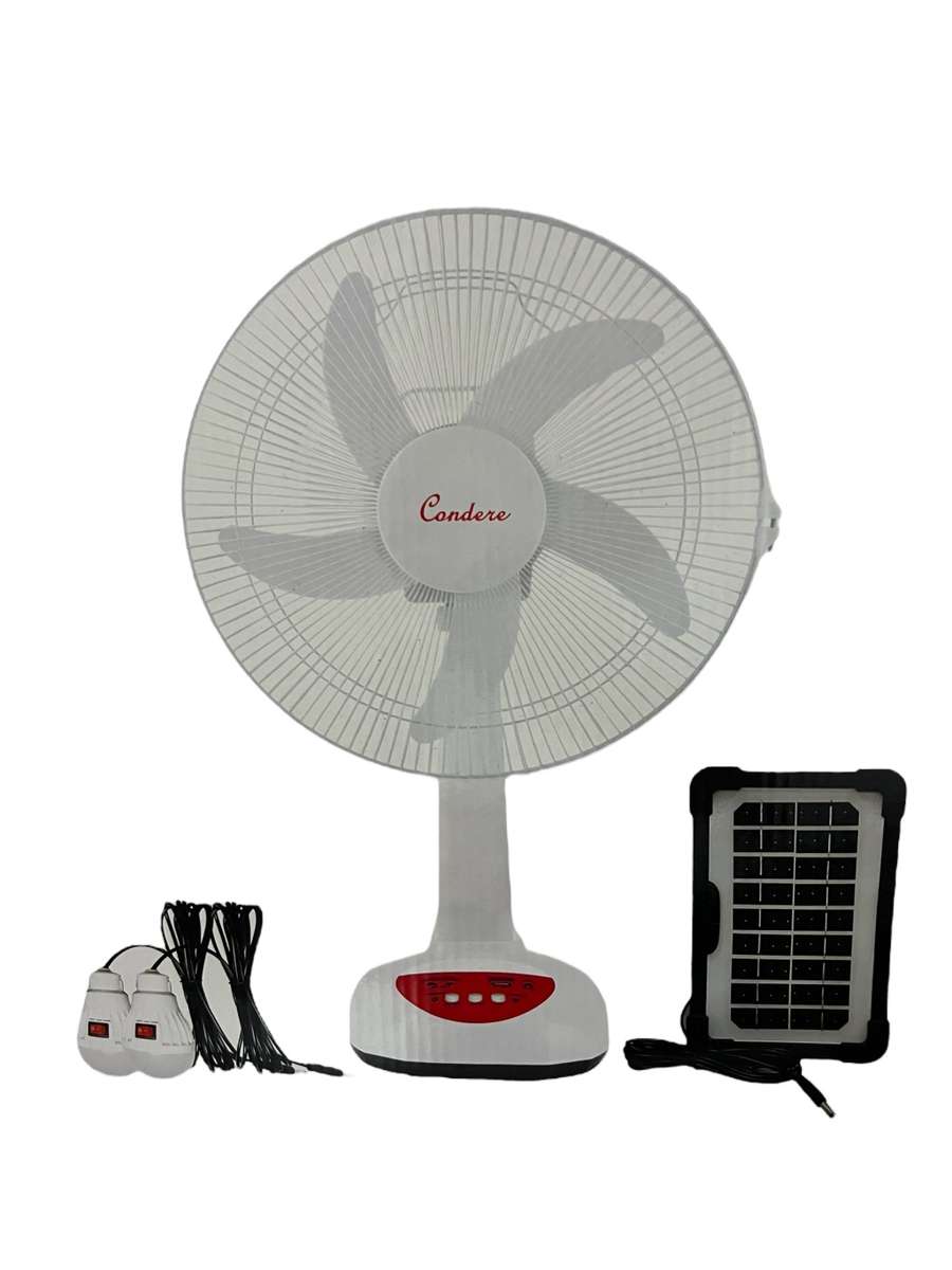 Condere 16` Rechargeable Solar Fan with Built in light and 2 Light Bulbs and a Solar Panel