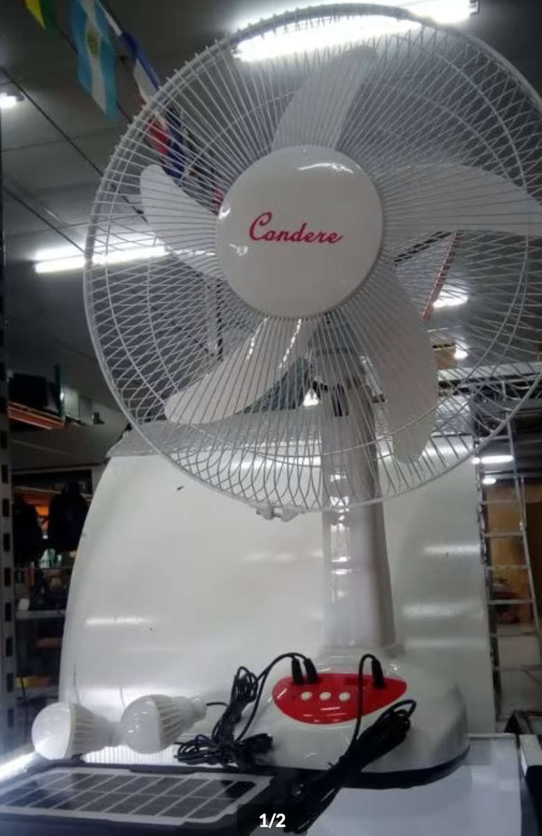 Condere 16` Rechargeable Solar Fan with Built in light and 2 Light Bulbs and a Solar Panel