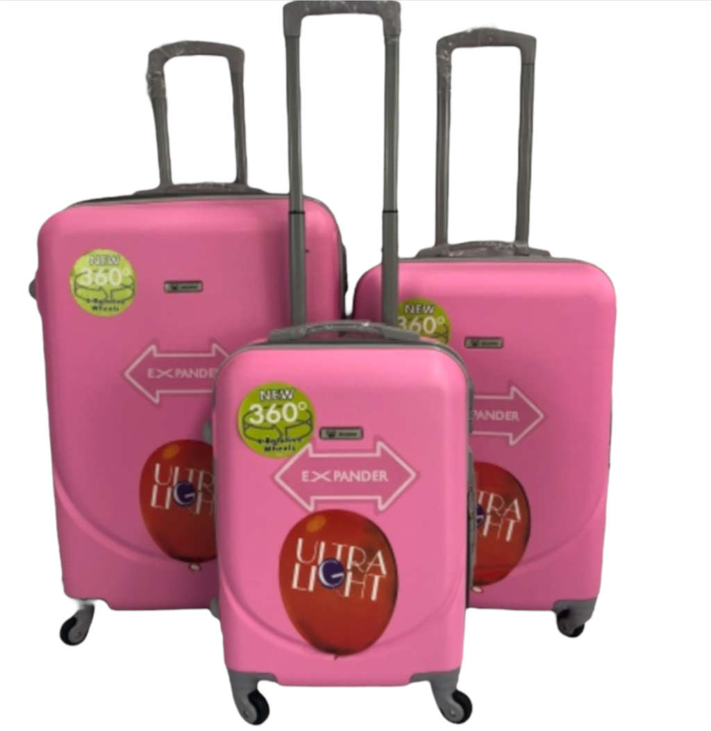 3 Piece Lightweight Luggage Set - Light Pink