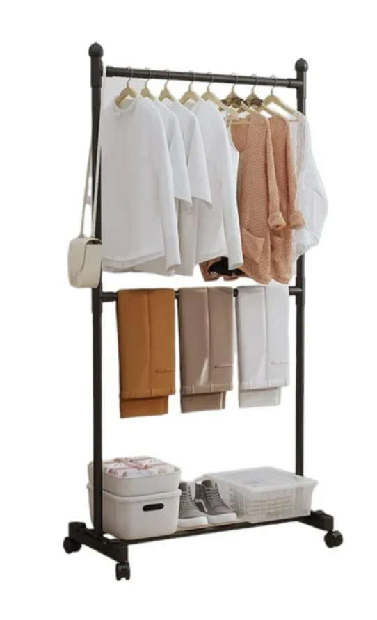 Multi-functional Standing Coat Hat Rack with Shoe Rack, Easy-to-Move Clothes Hanger with Wheels