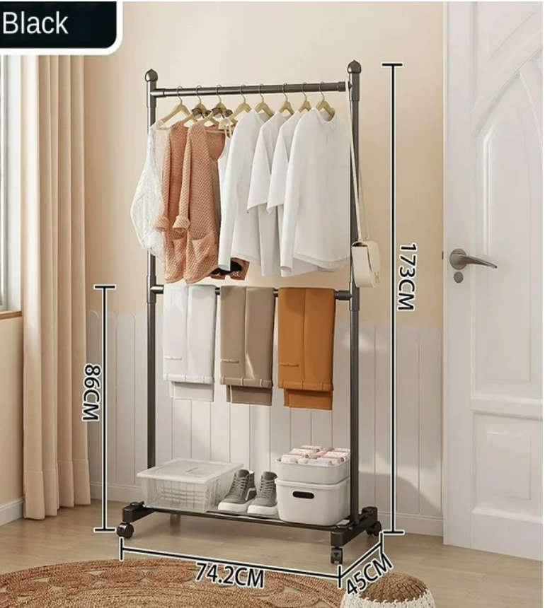 Multi-functional Standing Coat Hat Rack with Shoe Rack, Easy-to-Move Clothes Hanger with Wheels