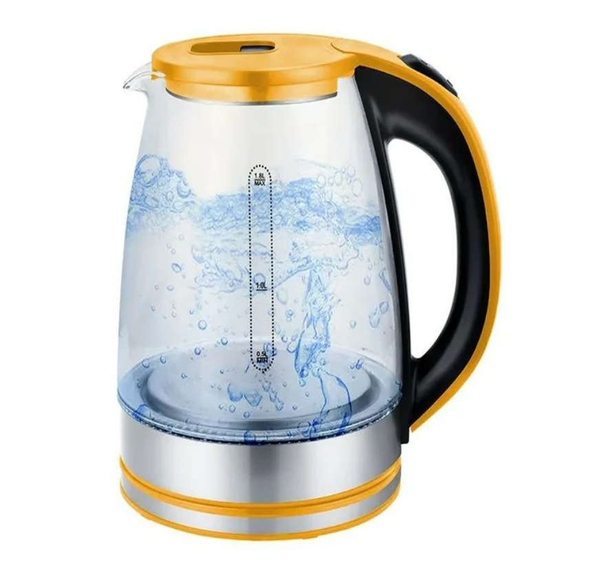 Condere Cordless Electric Glass Kettle 2 Litre Stainless Steel Base - Yellow