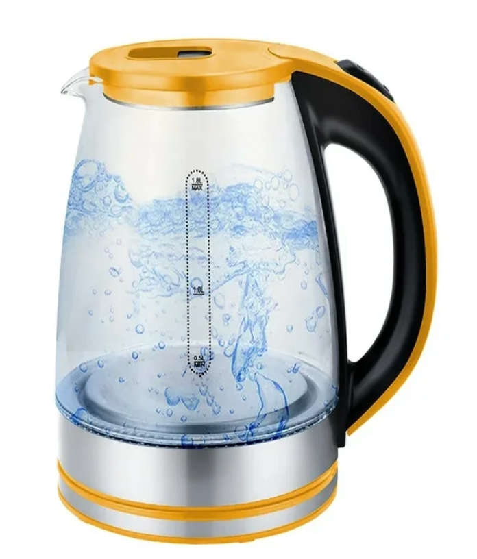 Condere Cordless Electric Glass Kettle 2 Litre Stainless Steel Base - Yellow