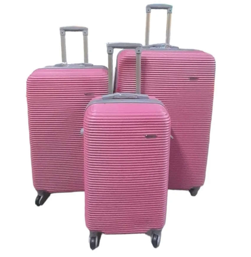 Quality 3 Piece Hard Outer Shell Travel Luggage Suitcase Set - Deep Pink