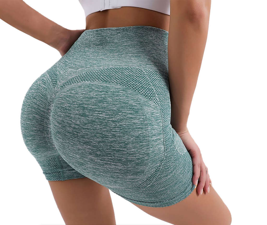 Gym Shorts for Women - High Waisted, Butt Lifting Yoga Pants - Green - S-M