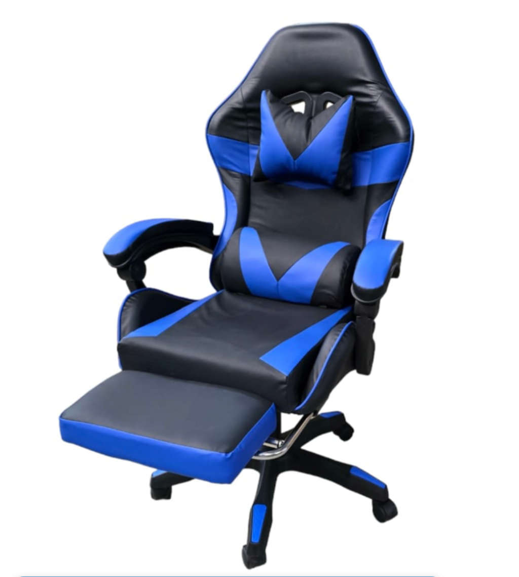 Rex M PU Leather Ergonomic Reclinable Gaming Chair with Adjustable Leg Rest - Blue - Display Unit