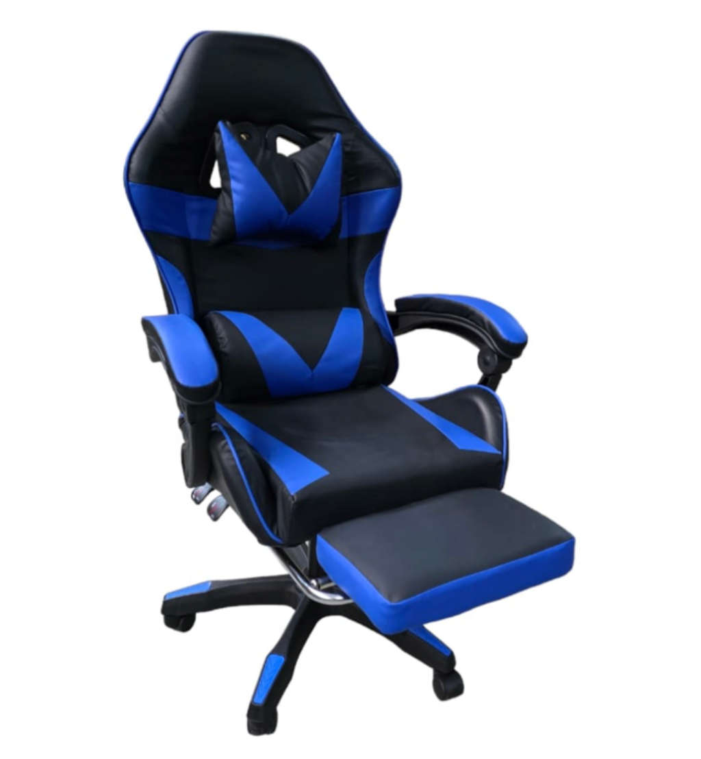 Rex M PU Leather Ergonomic Reclinable Gaming Chair with Adjustable Leg Rest - Blue - Display Unit