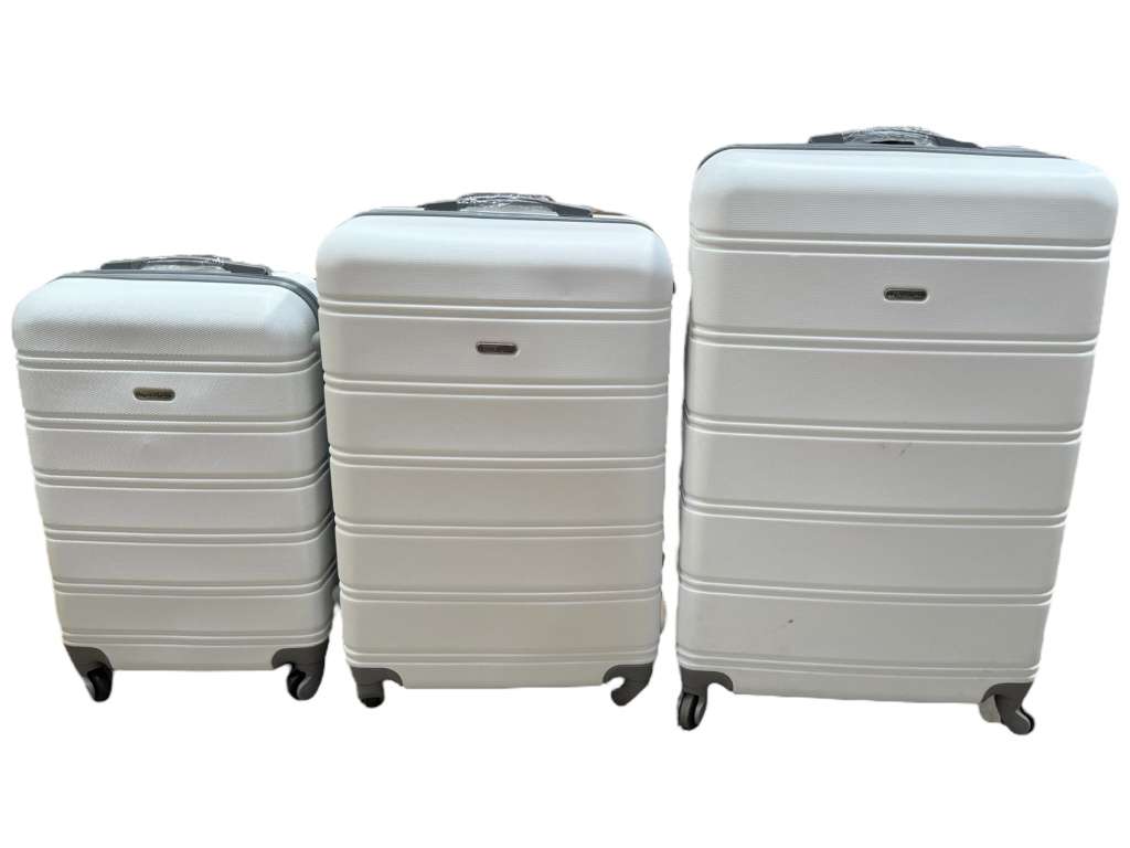 3 Piece Hard Outer Shell Premium Lightweight Luggage Set - White NEW