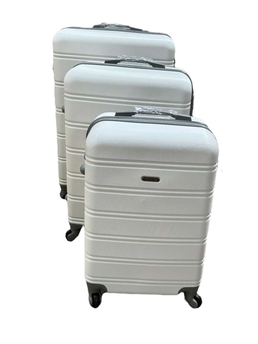 3 Piece Hard Outer Shell Premium Lightweight Luggage Set - White NEW