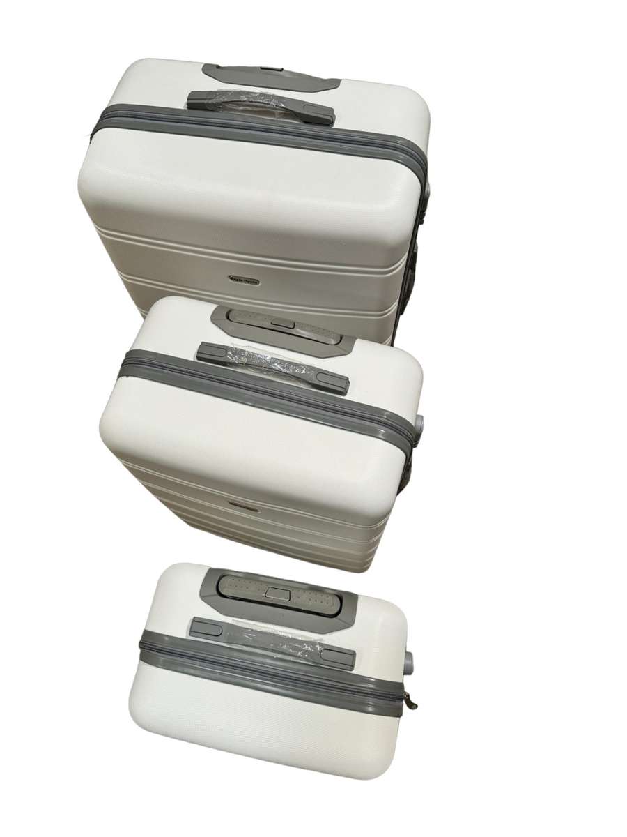 3 Piece Hard Outer Shell Premium Lightweight Luggage Set - White NEW
