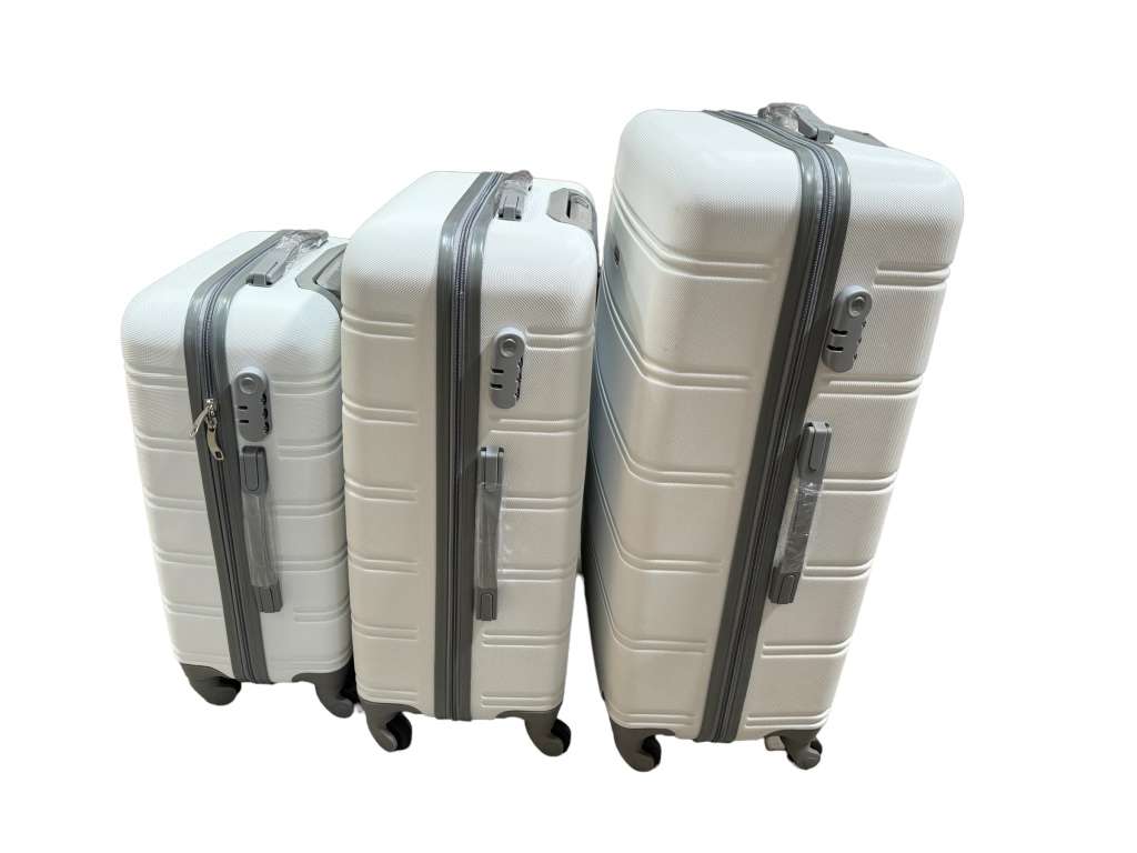 3 Piece Hard Outer Shell Premium Lightweight Luggage Set - White NEW