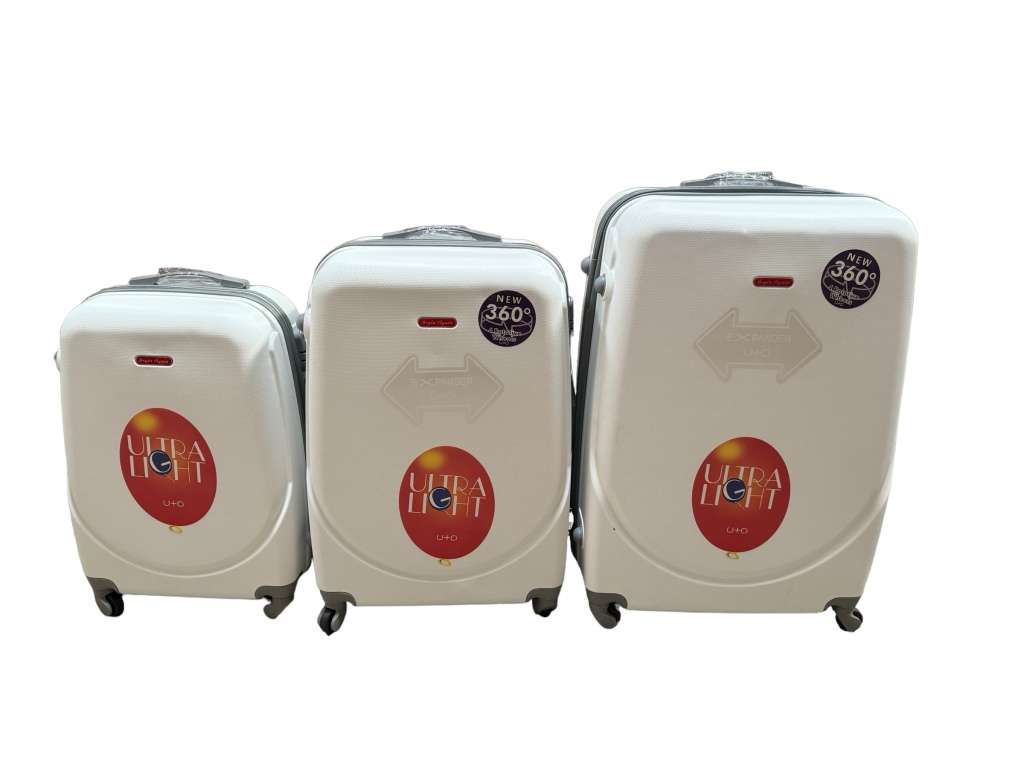 360° 3 Piece Hard Outer Shell Premium Lightweight Luggage Set - PURE WHITE - NEW