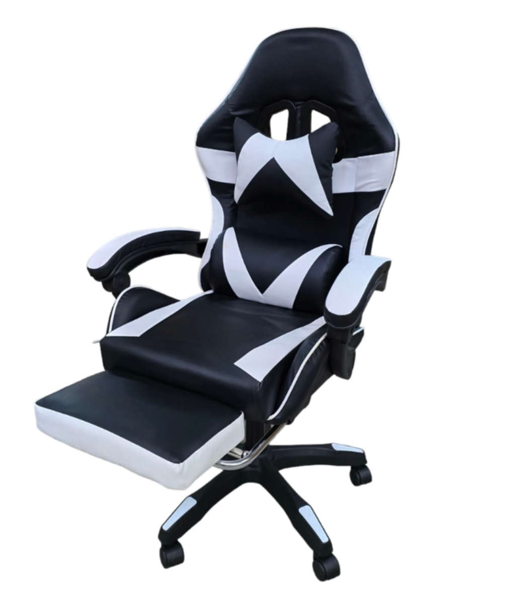 Rex M PU Leather Ergonomic Reclinable Gaming Chair with Adjustable Leg Rest - White- SEE DESCRIPTION
