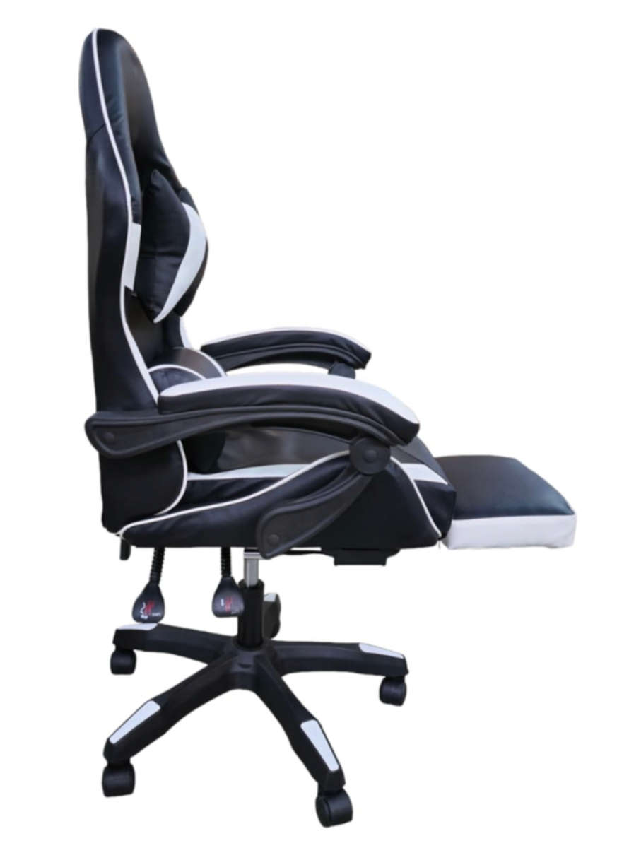 Rex M PU Leather Ergonomic Reclinable Gaming Chair with Adjustable Leg Rest - White- SEE DESCRIPTION