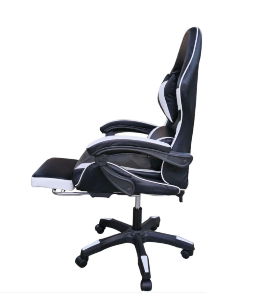 Rex M PU Leather Ergonomic Reclinable Gaming Chair with Adjustable Leg Rest - White- SEE DESCRIPTION