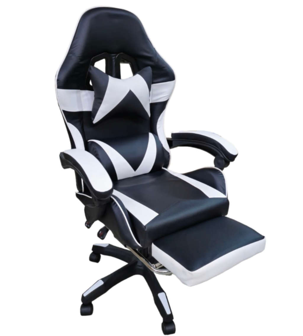 Rex M PU Leather Ergonomic Reclinable Gaming Chair with Adjustable Leg Rest - White- SEE DESCRIPTION