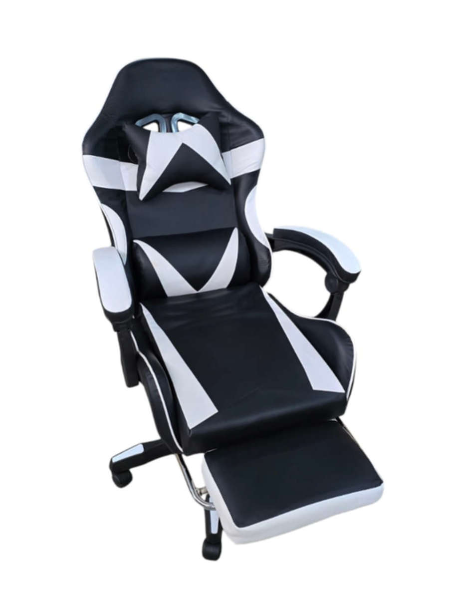 Rex M PU Leather Ergonomic Reclinable Gaming Chair with Adjustable Leg Rest - White- SEE DESCRIPTION