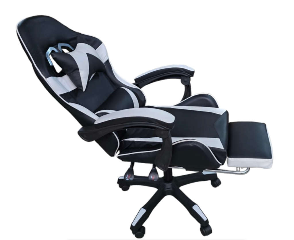 Rex M PU Leather Ergonomic Reclinable Gaming Chair with Adjustable Leg Rest - White- SEE DESCRIPTION