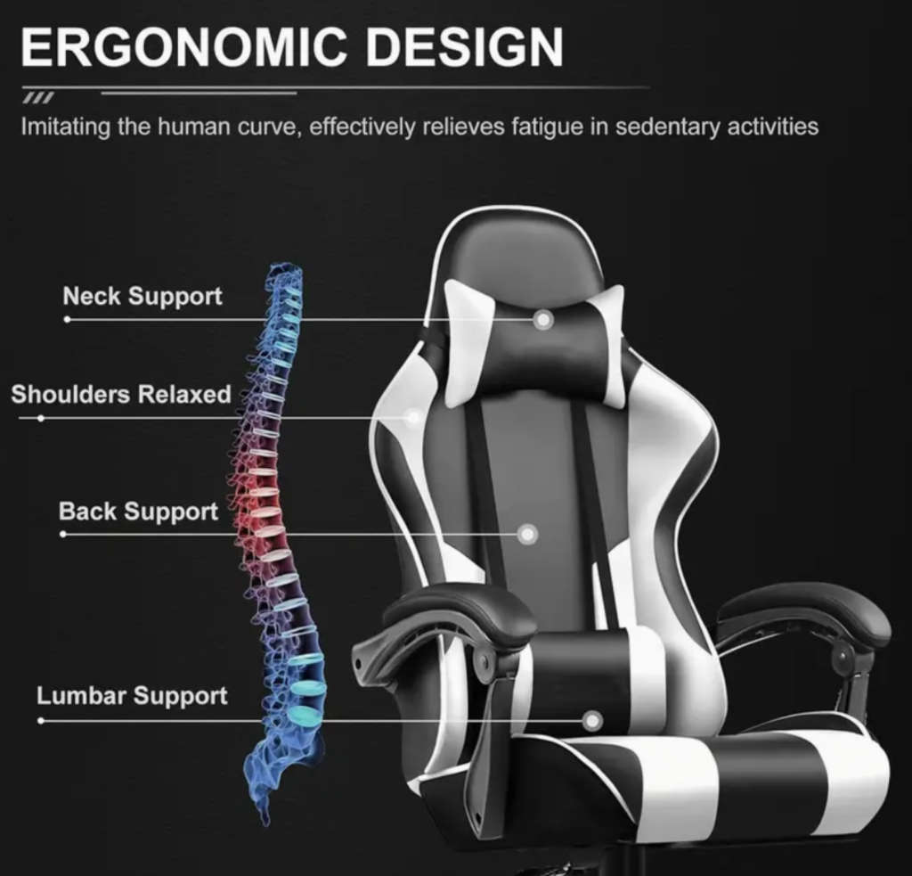 Rex M PU Leather Ergonomic Reclinable Gaming Chair with Adjustable Leg Rest - White- SEE DESCRIPTION