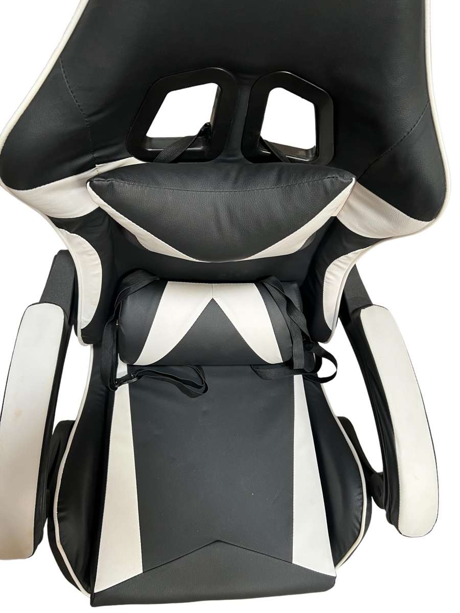 Rex M PU Leather Ergonomic Reclinable Gaming Chair with Adjustable Leg Rest - White- SEE DESCRIPTION