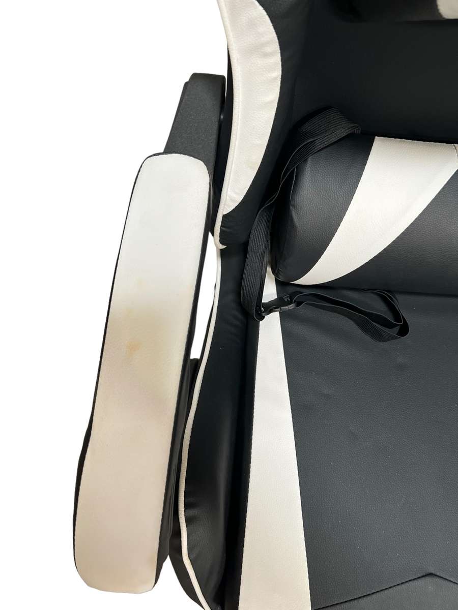 Rex M PU Leather Ergonomic Reclinable Gaming Chair with Adjustable Leg Rest - White- SEE DESCRIPTION