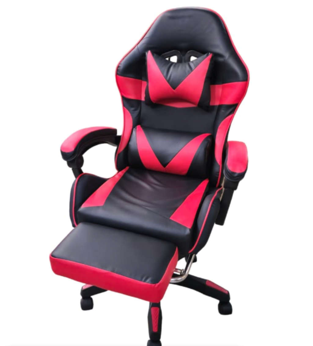Rex M PU Leather Ergonomic Reclinable Gaming Chair with Adjustable Leg Rest - Red - SEE DESCRIPTION