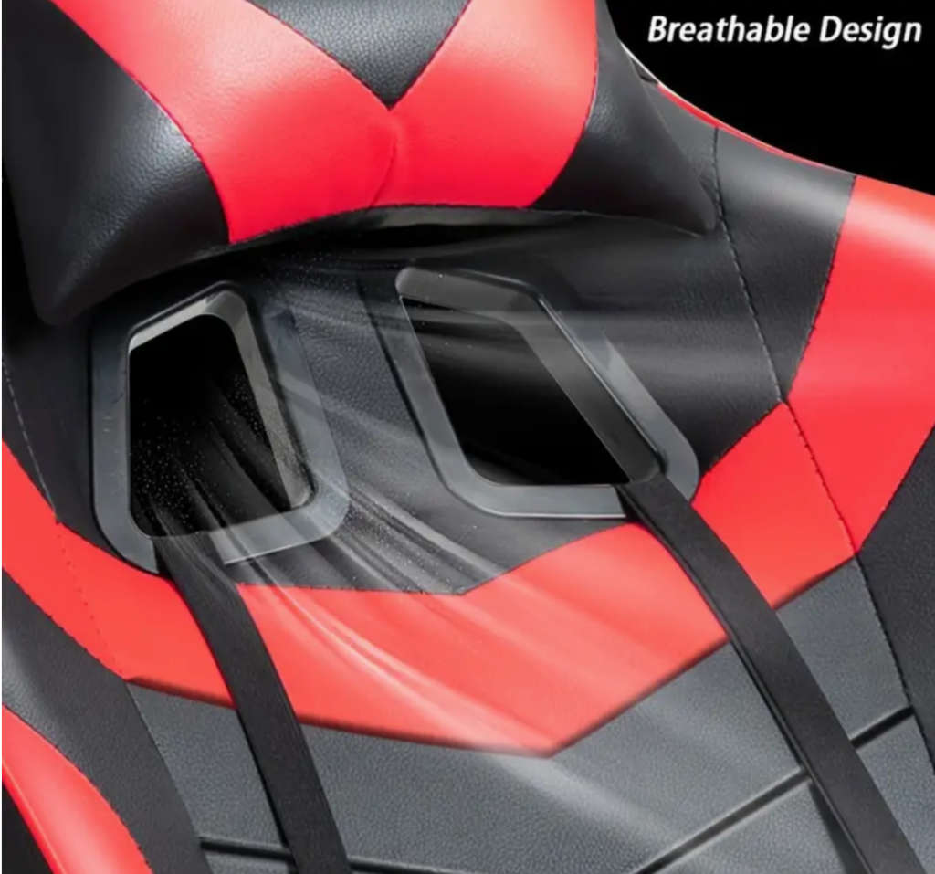 Rex M PU Leather Ergonomic Reclinable Gaming Chair with Adjustable Leg Rest - Red - SEE DESCRIPTION