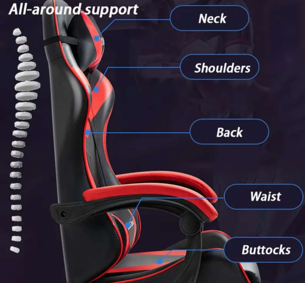 Rex M PU Leather Ergonomic Reclinable Gaming Chair with Adjustable Leg Rest - Red - SEE DESCRIPTION