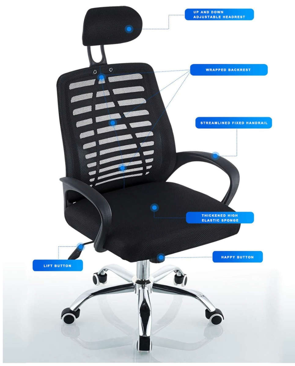 Ergonomic Mesh Office Chair | Height Adjustable & Swivel Function - See Description