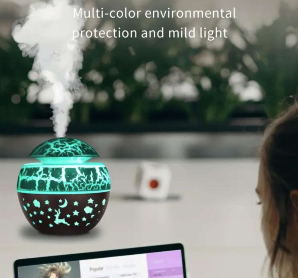 Daska Aroma Diffuser Air Humidifier With 7 Colour Changing LED Night Light - White/Brown