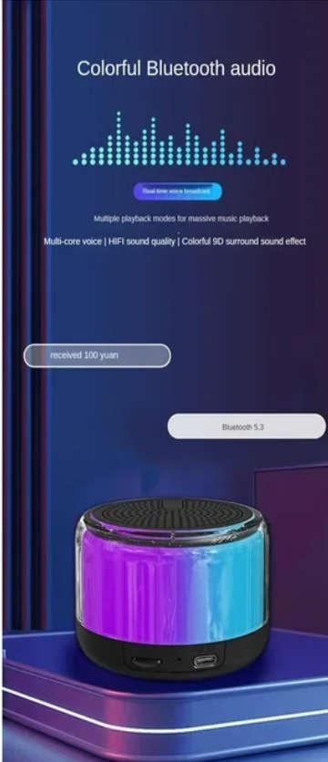 Bluetooth 5.3 Speaker Audio Stereo Outdoor usb Playback Fm Radio Voice 7 Colors Led Portable Subwoof