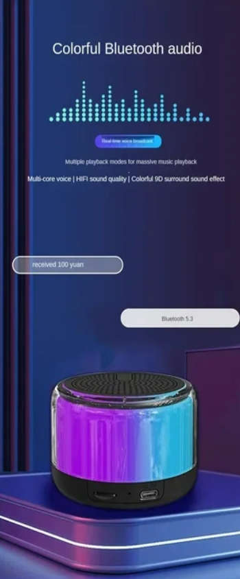 Bluetooth 5.3 Speaker Audio Stereo Outdoor usb Playback Fm Radio Voice 7 Colors Led Portable Subwoof