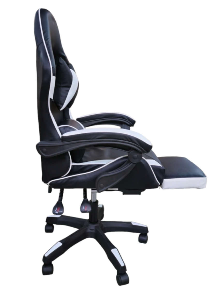 Rex M PU Leather Ergonomic Reclinable Gaming Chair with Adjustable Leg Rest - White Sealed