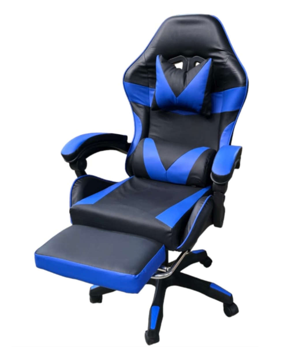 Rex M PU Leather Ergonomic Reclinable Gaming Chair with Adjustable Leg Rest - Blue Brand New