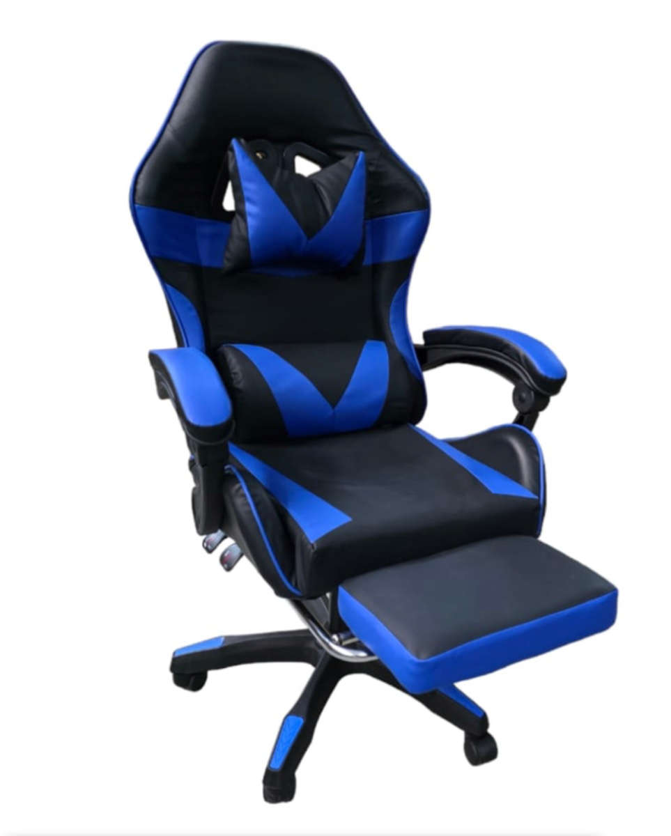 Rex M PU Leather Ergonomic Reclinable Gaming Chair with Adjustable Leg Rest - Blue Brand New