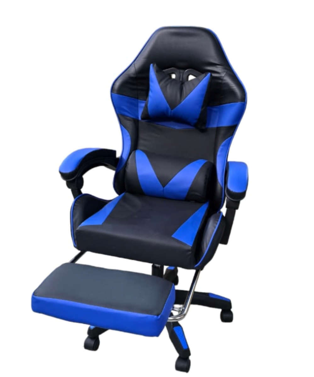 Rex M PU Leather Ergonomic Reclinable Gaming Chair with Adjustable Leg Rest - Blue Brand New